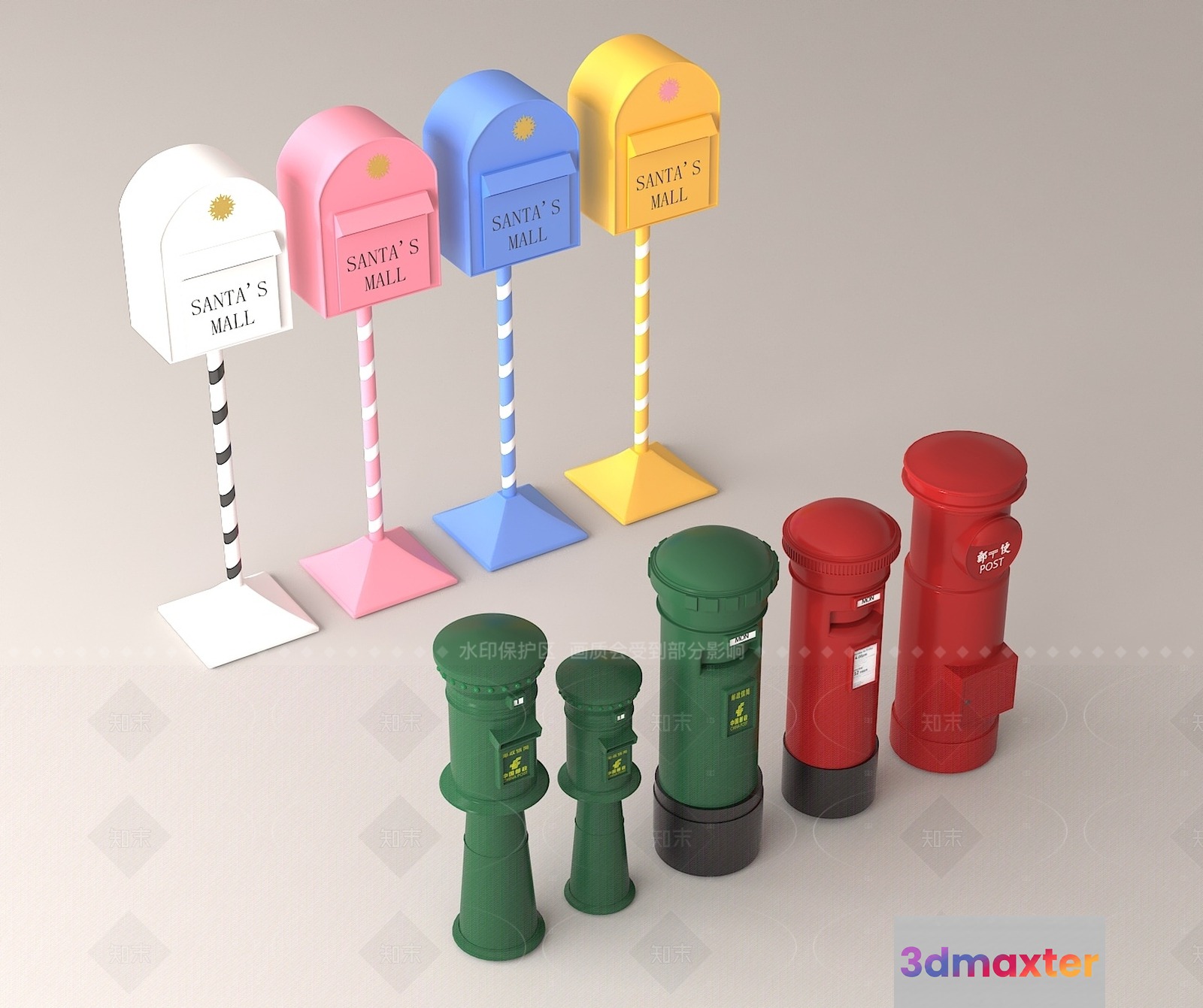 Green Post Boxes 3D Model - 13511 - VRAY Render