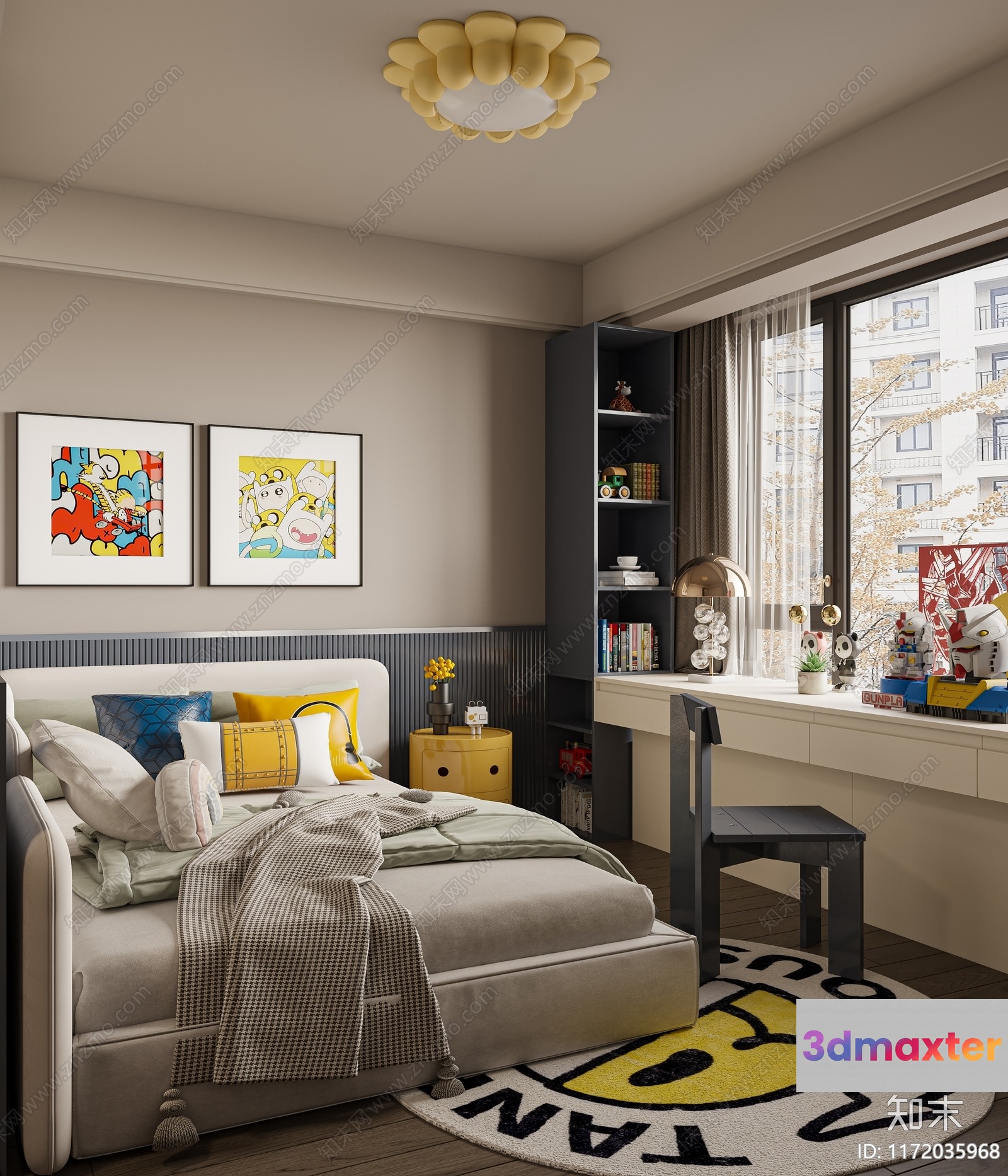 Cozy Bedroom With A Large Window 3D Model - 7613 - VRAY Render