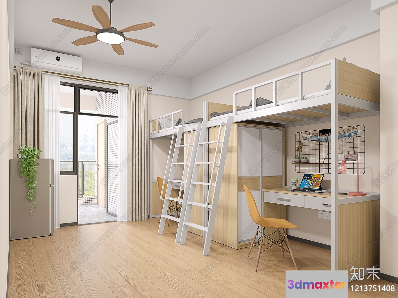 Modern Loft Bed 3D Model - 12563 - VRAY Render