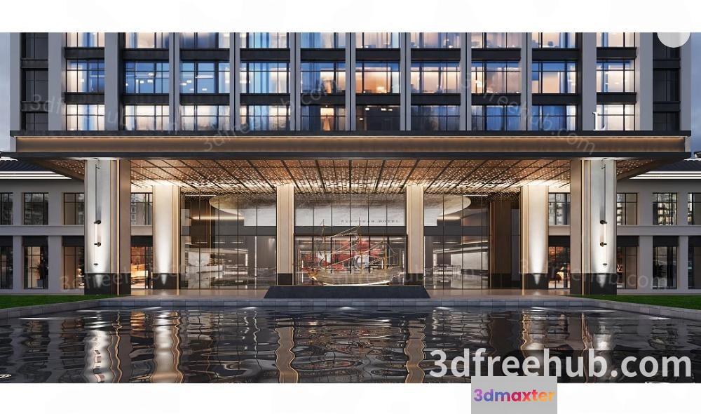 A Large Building With A Glass Entrance 3D Model - 22693 - VRAY Render
