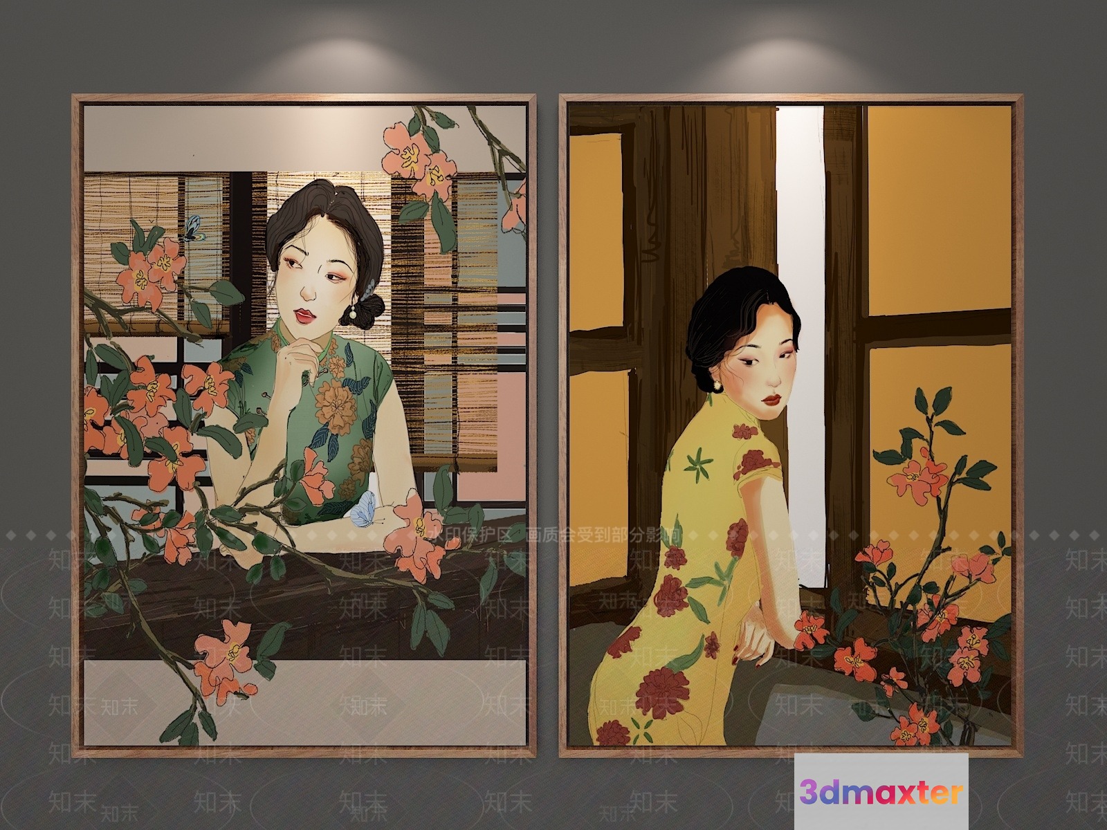 Two Paintings Of Women In Traditional Chinese Attire 3D Model - 23240 - VRAY Render