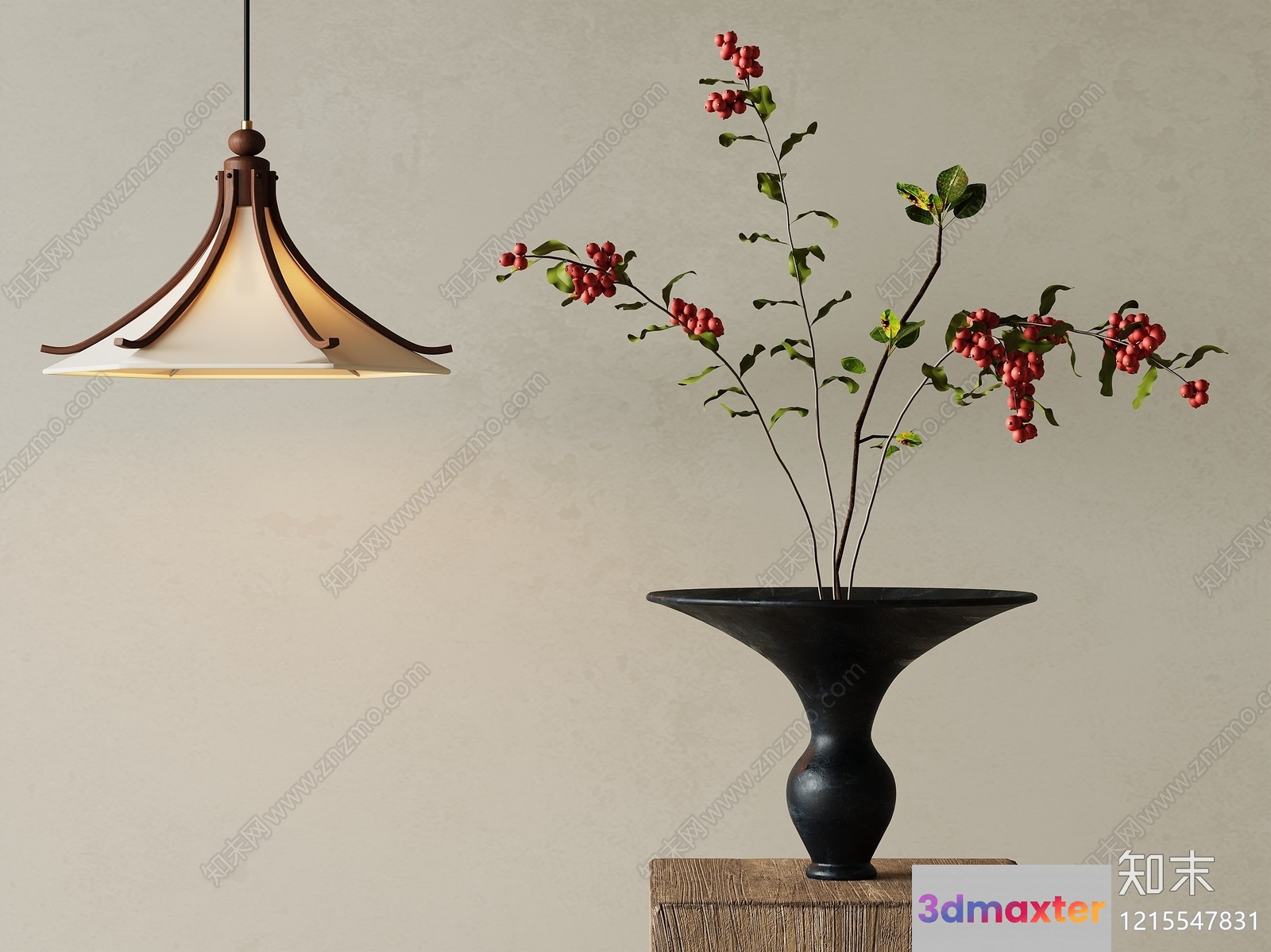 A Light Fixture With A Wooden Design 3D Model - 17779 - VRAY Render
