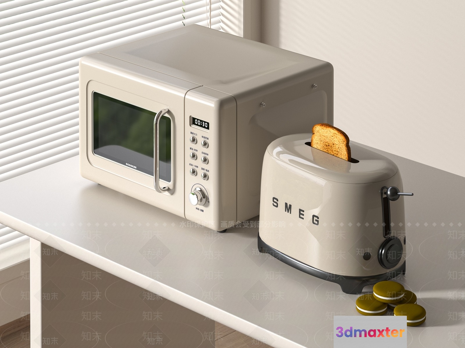 A Retro-Style Kitchen Appliance Set 3D Model - 3439 - VRAY Render