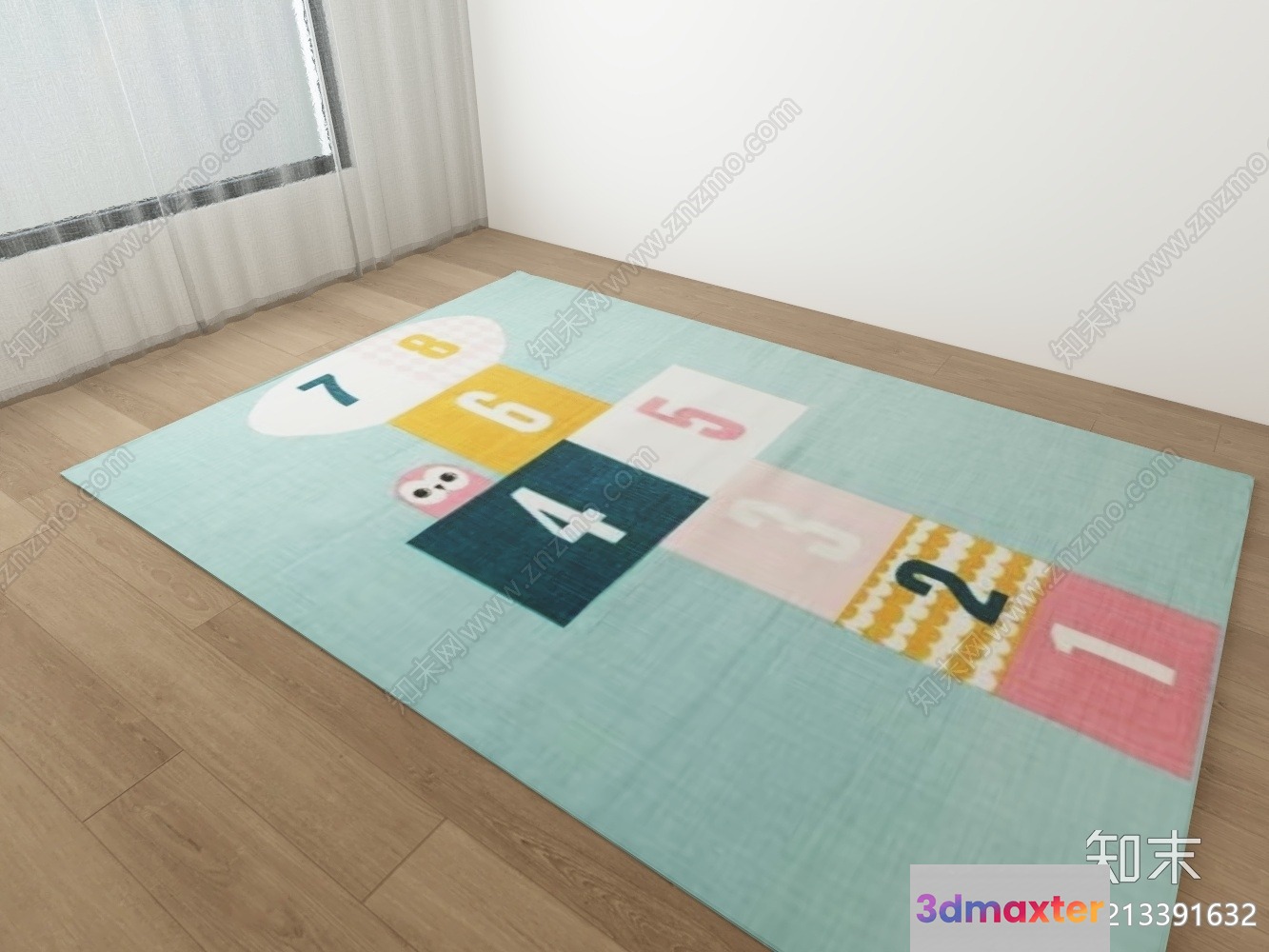 A Light Blue Rug With Colorful Numbers On It 3D Model - 6580 - VRAY Render
