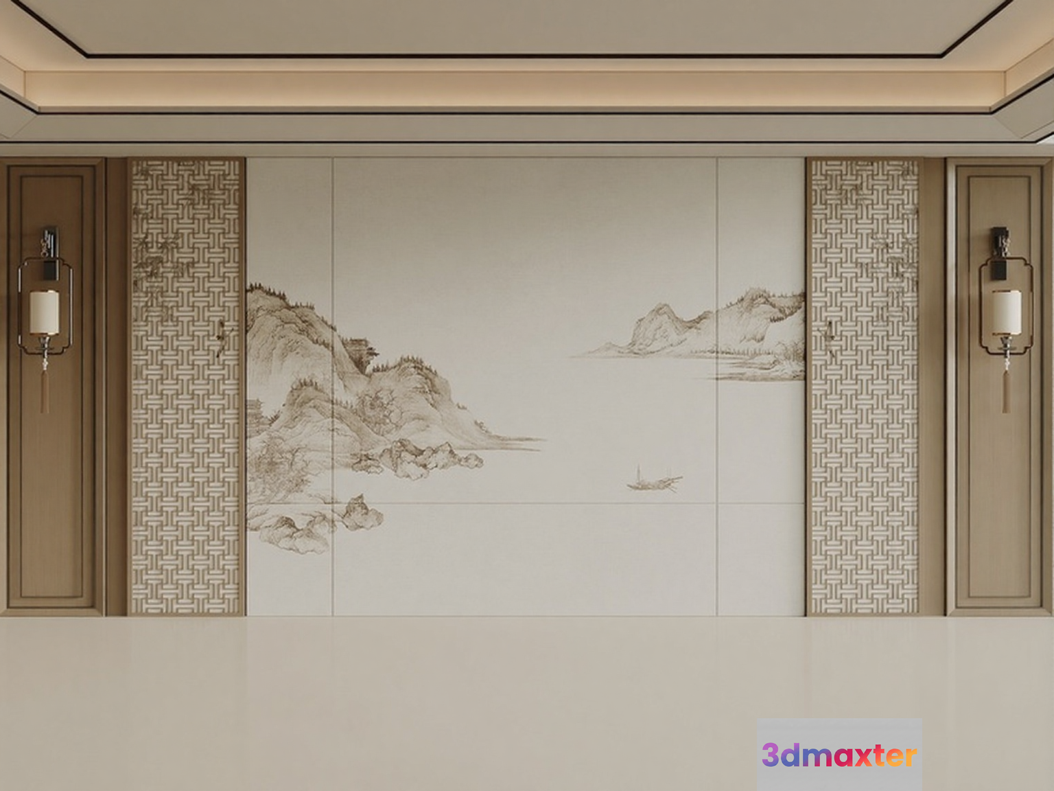 This Image Features A Serene Wall Mural 3D Model - 11322 - CORONA Render