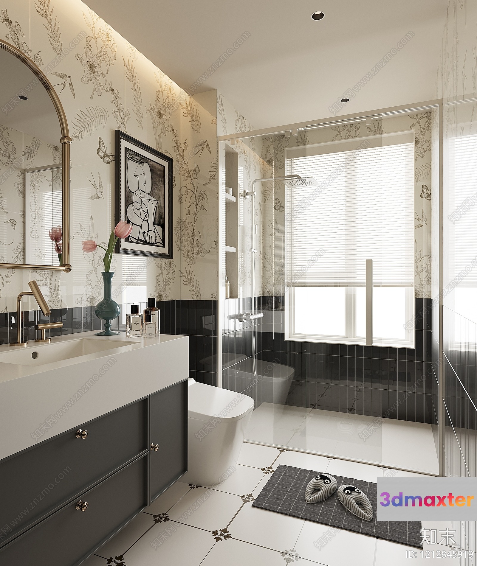 A Bathroom With A White Sink And Toilet 3D Model - 3903 - VRAY Render