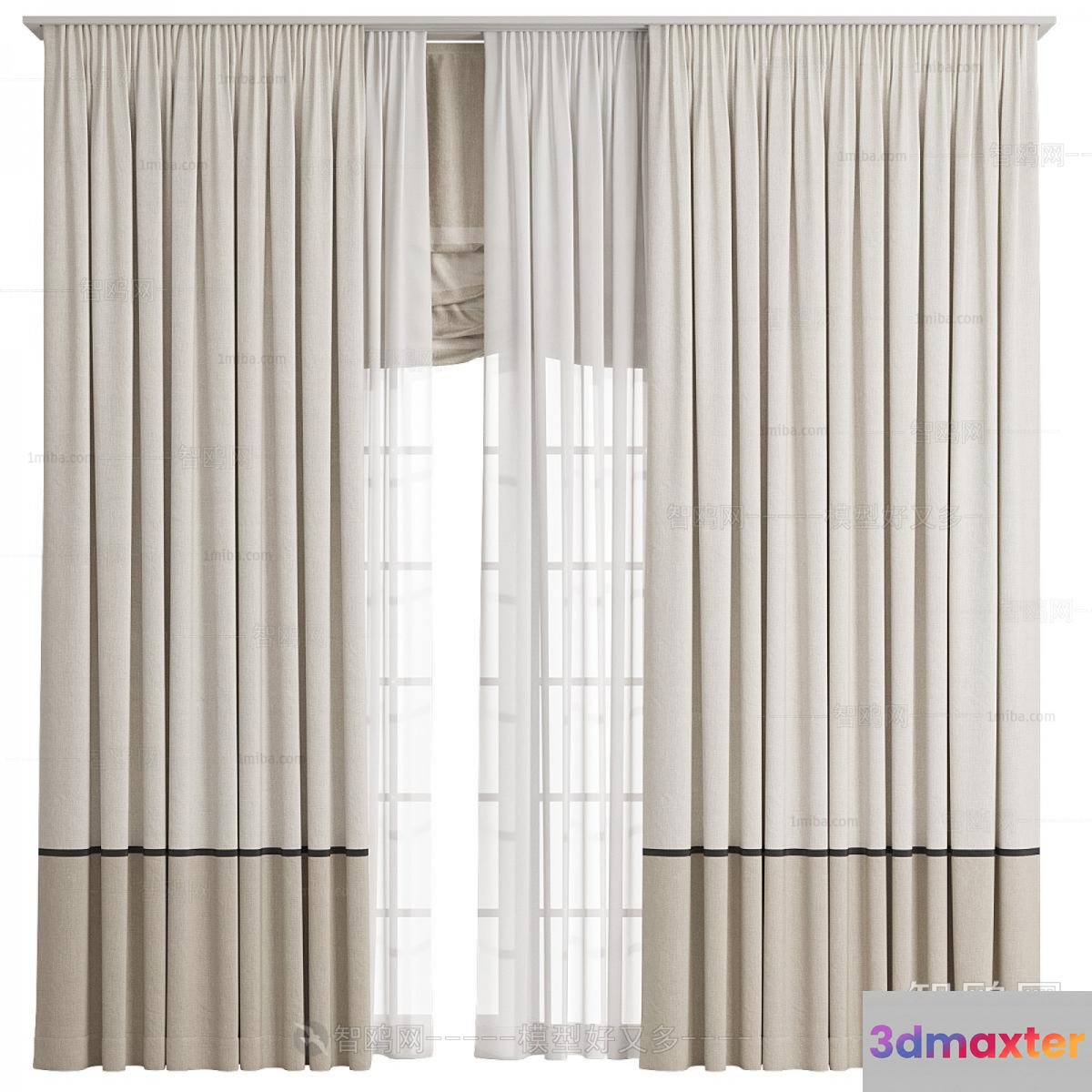White Curtains 3D Model - 22443 - VRAY Render