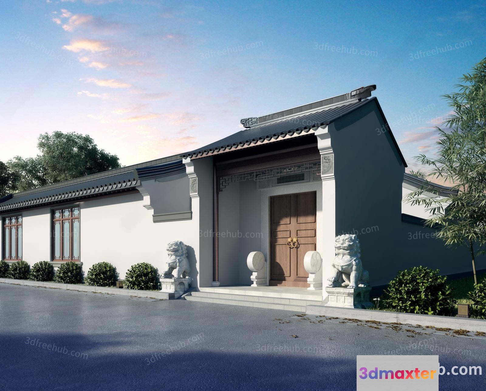 A 3D Rendering Of A Building With A Chinese-Inspired Architectural Style 3D Model - 19667 - VRAY Render