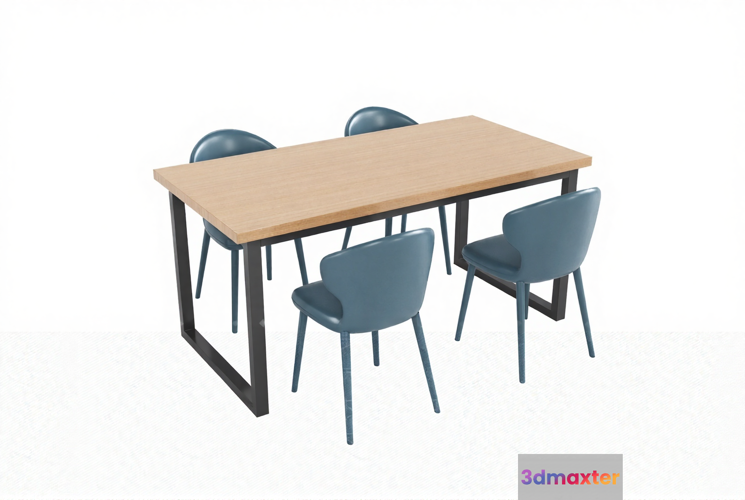 A Wooden Table With Four Blue Chairs 3D Model - 5072 - VRAY Render
