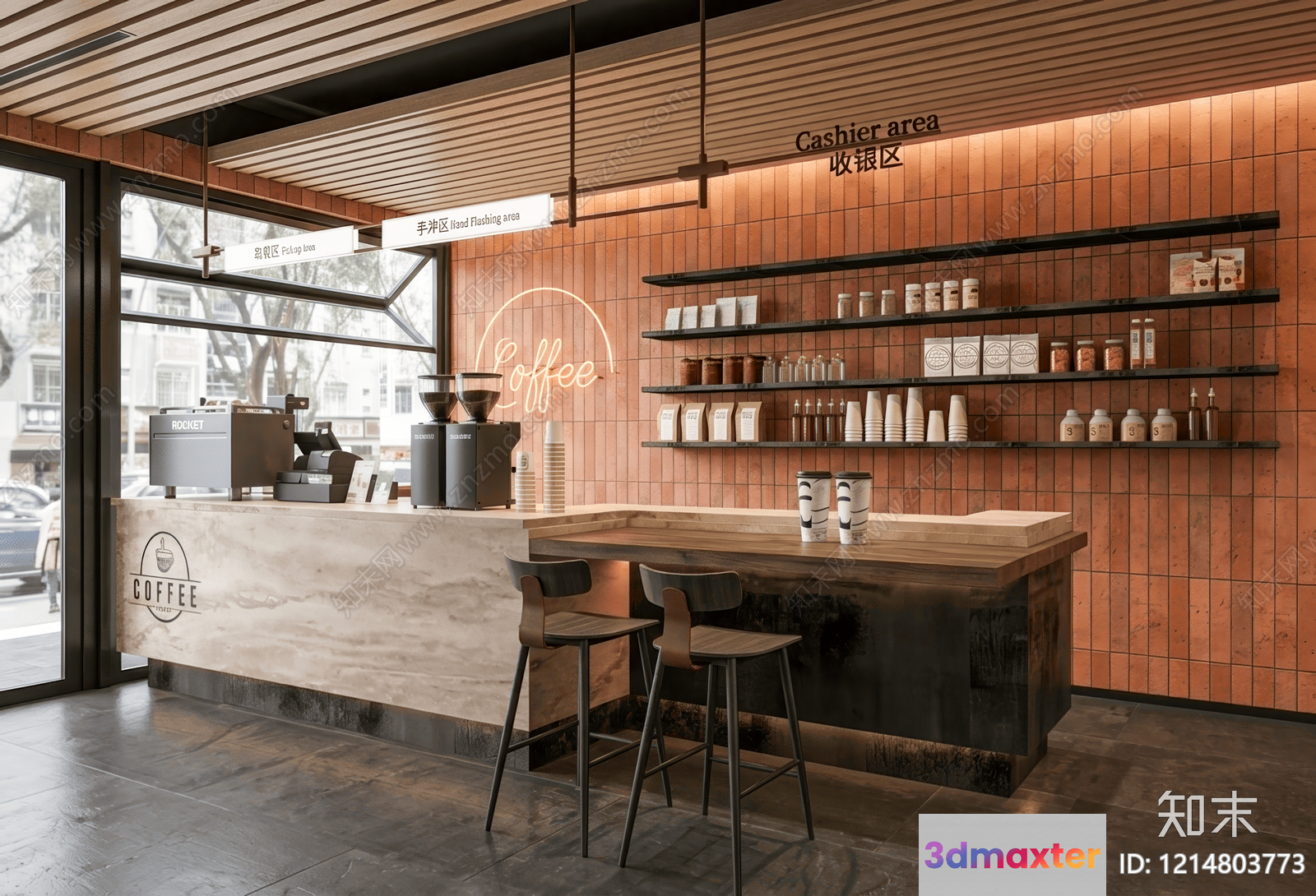 Modern Coffee Shop 3D Model - 23465 - VRAY Render
