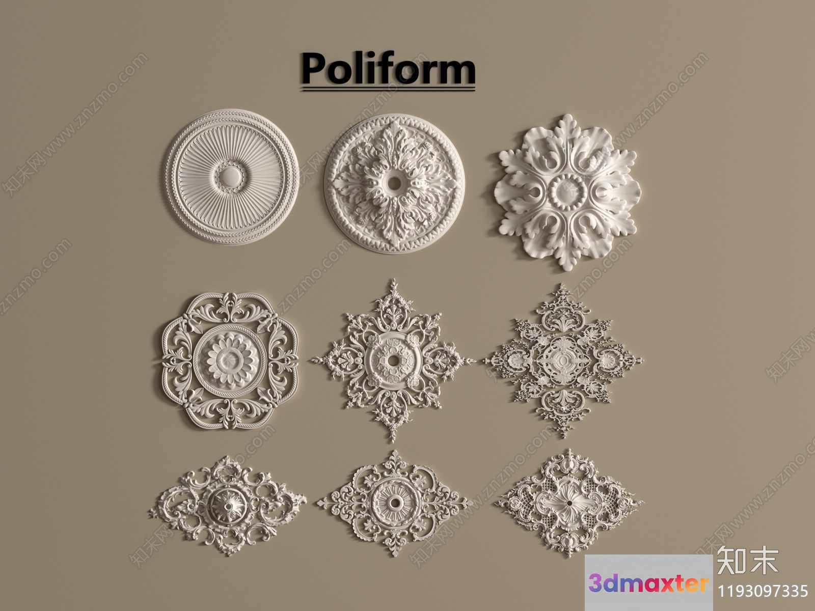 Poliform Decorative Ceiling Tiles 3D Model - 17052 - VRAY Render