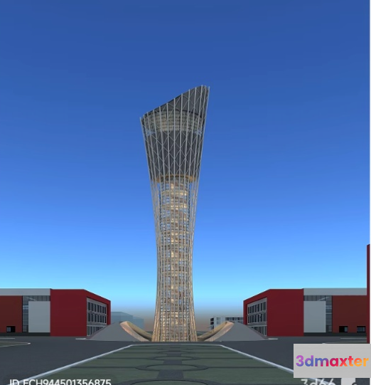 A Tall Futuristic-Looking Tower 3D Model - 2508 - VRAY Render