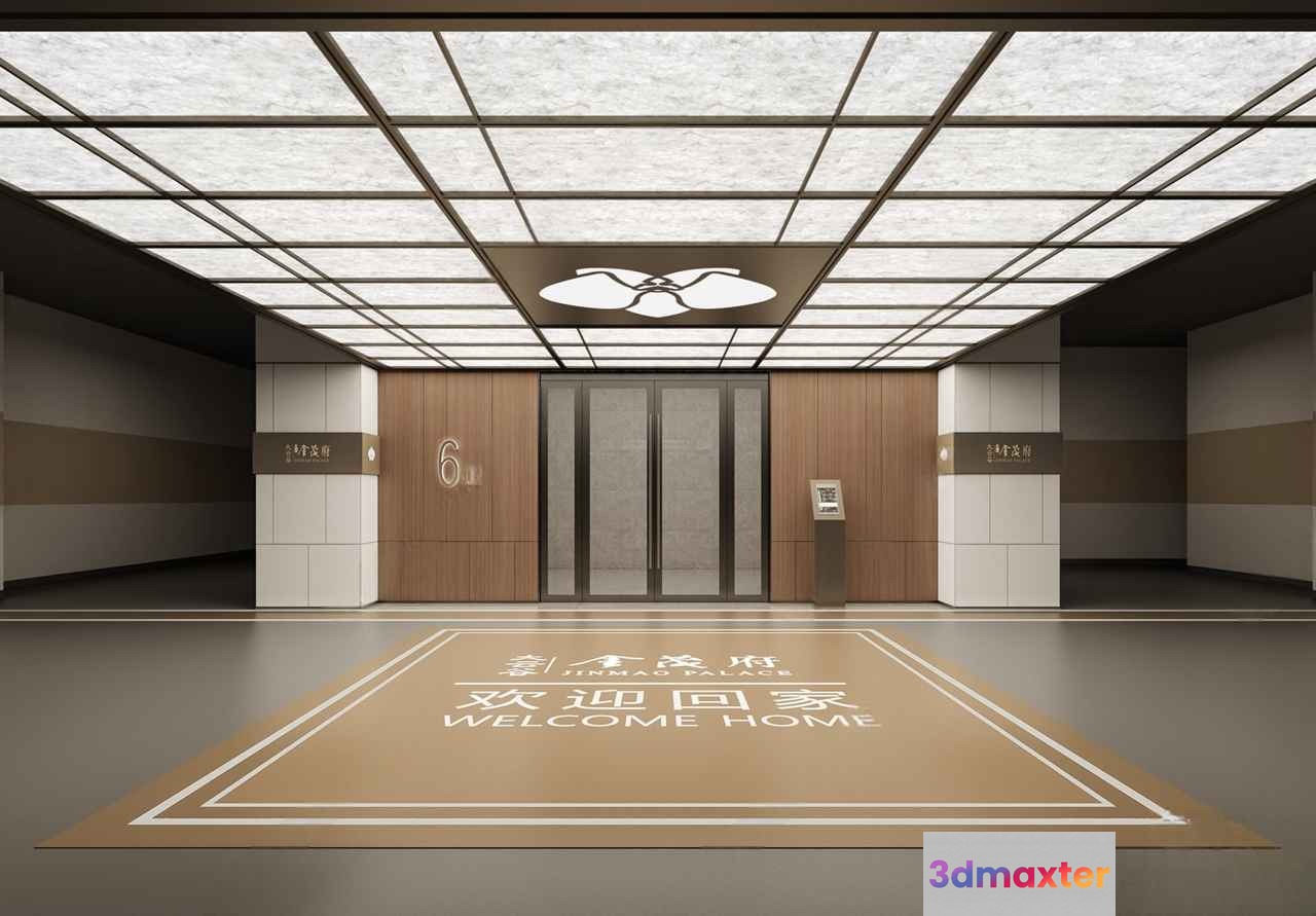 A Large Room With An Elevator And A Welcome Mat 3D Model - 1515 - VRAY Render