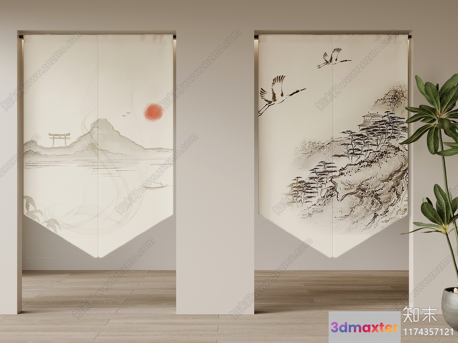 A Pair Of Asian-Style Wall Hangings 3D Model - 8772 - VRAY Render