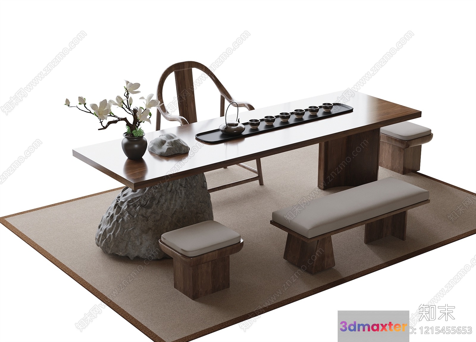Traditional Asian Dining Table 3D Model - 16097 - VRAY Render