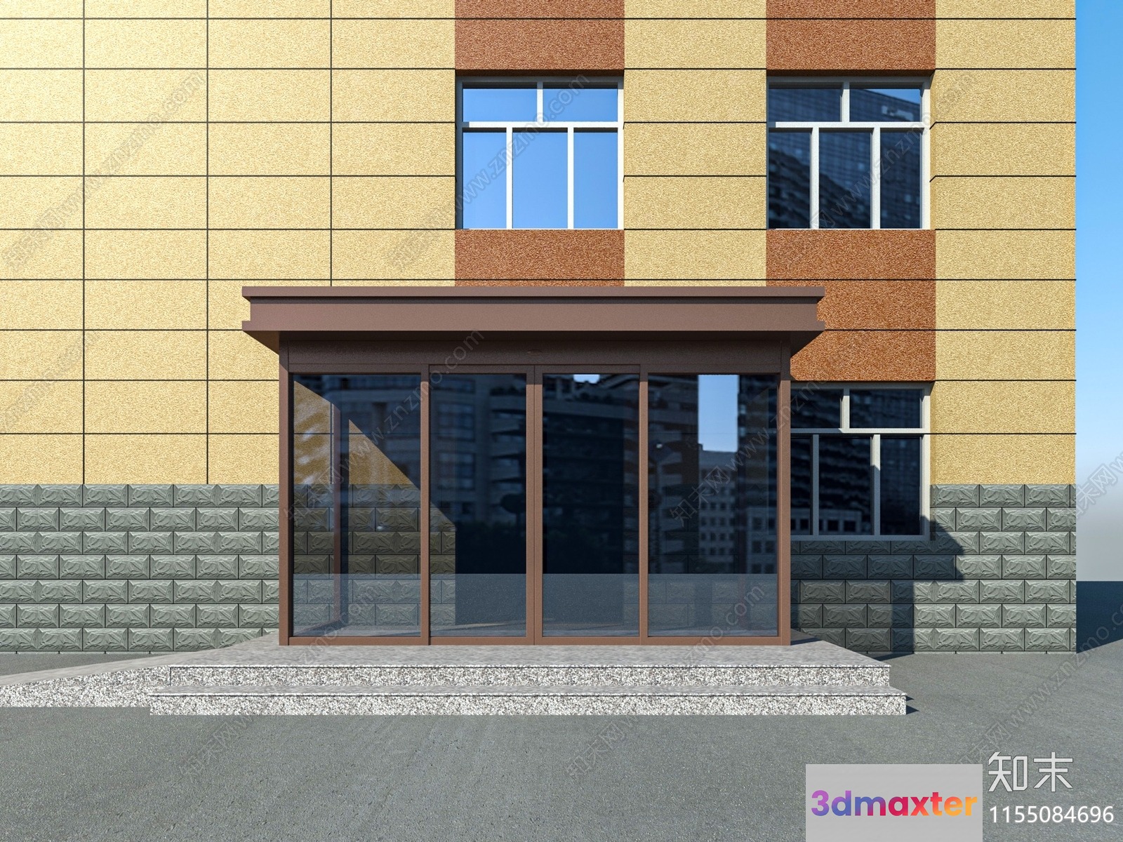 A Building With A Glass Door And Windows 3D Model - 16007 - VRAY Render