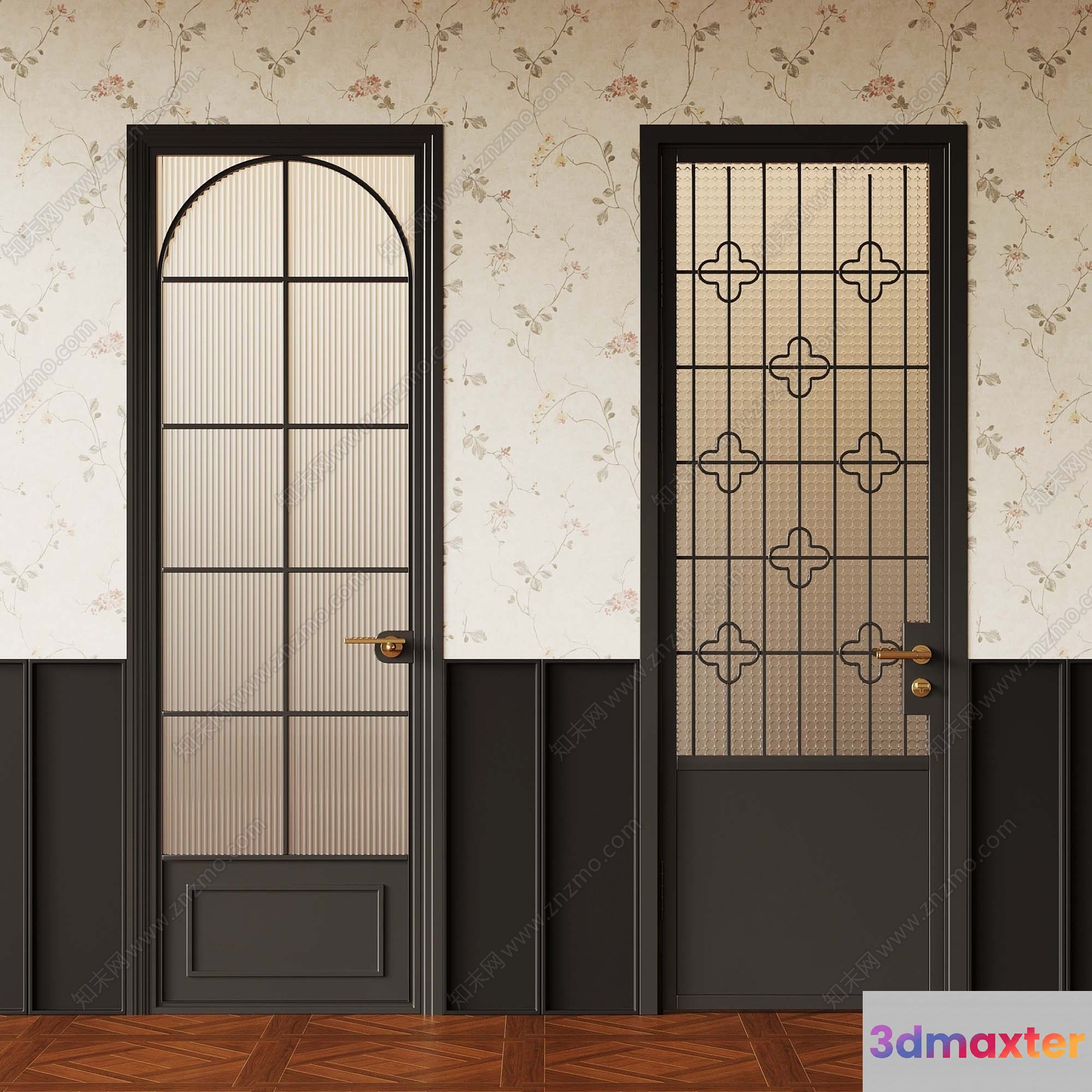 Two Doors With Glass Panels 3D Model - 15123 - VRAY Render