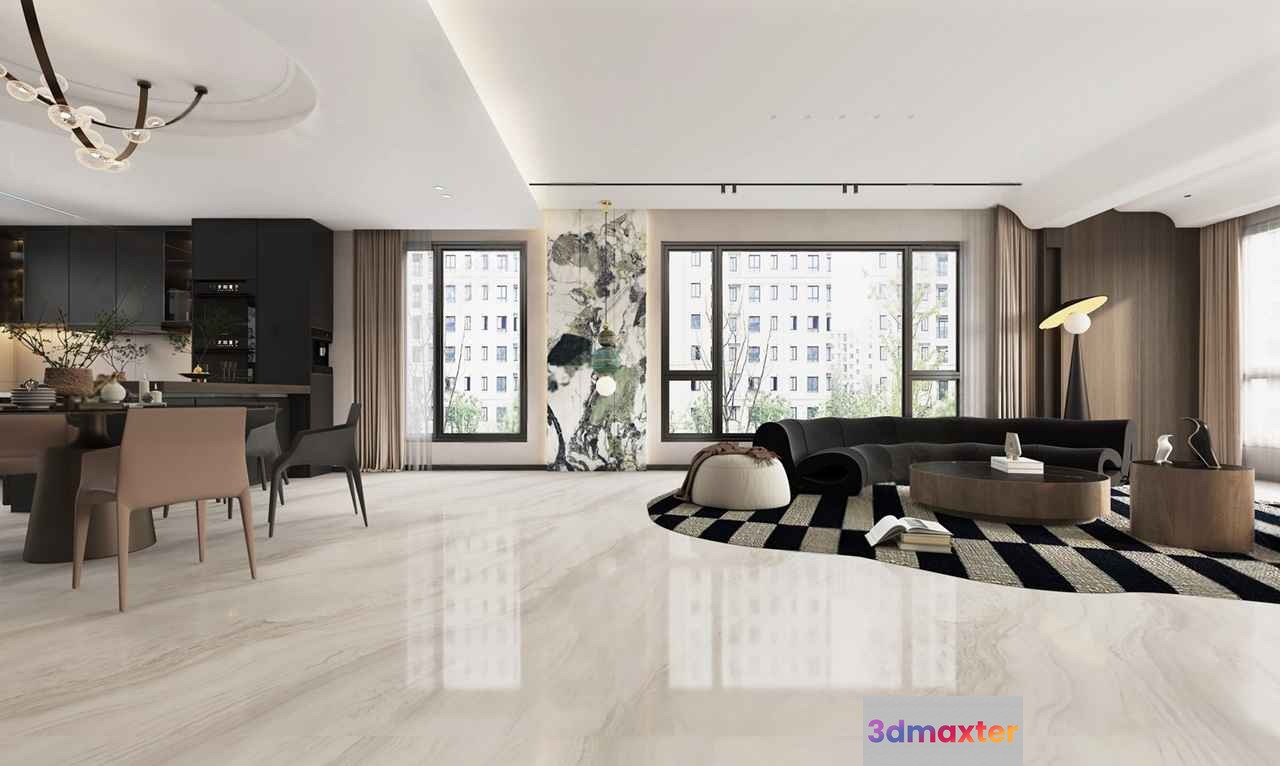 Modern Living Room 3D Model - 1519 - VRAY Render