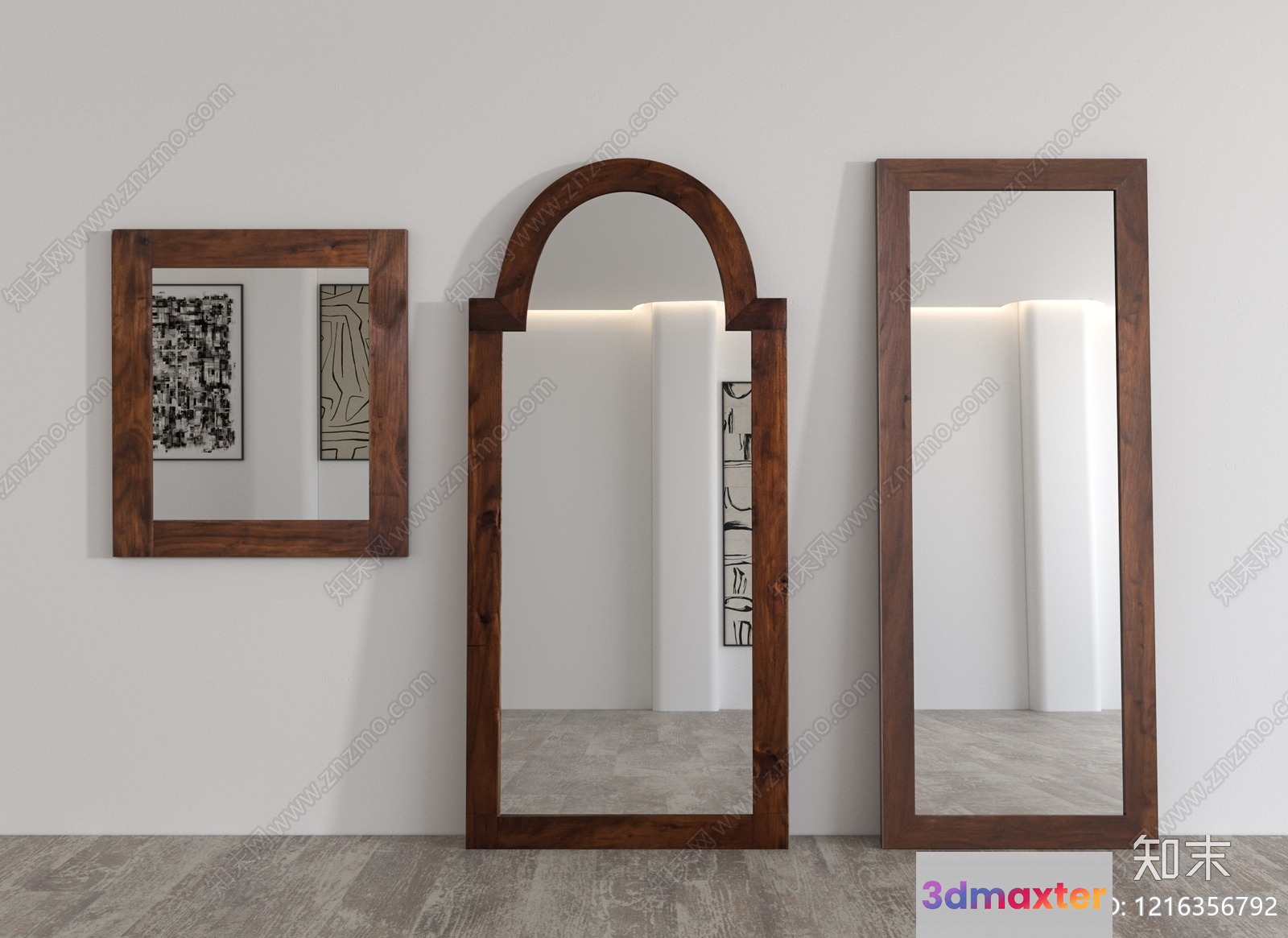 Brown Wooden Mirrors 3D Model - 14555 - VRAY Render