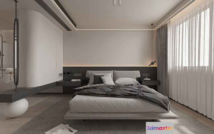 Modern Minimalist Bedroom 3D Model - 23035 - CORONA Render