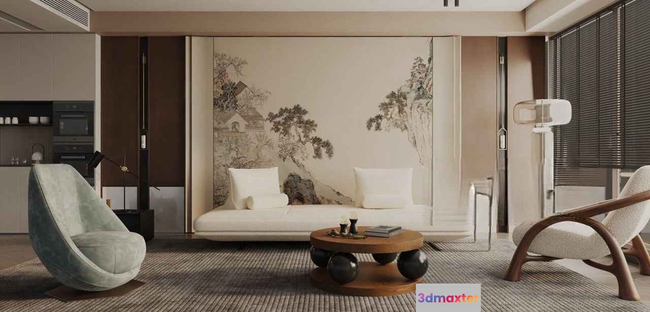 Modern Living Room 3D Model - 13968 - VRAY Render
