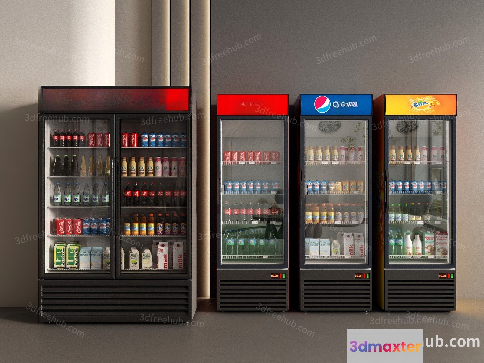 Four Refrigerators 3D Model - 18694 - VRAY Render