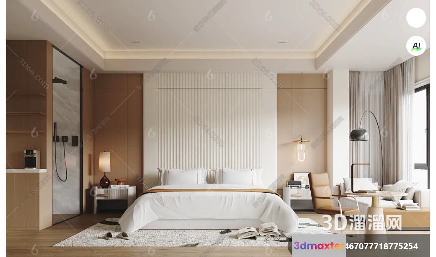 Cozy Modern Bedroom 3D Model - 7993 - VRAY Render