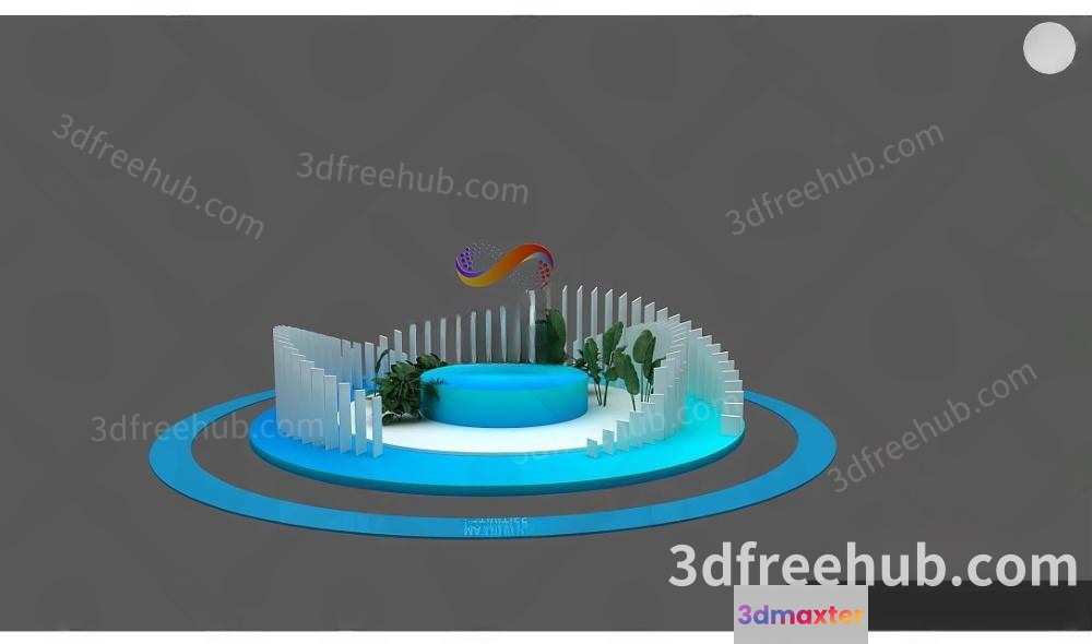 A 3D Rendering Of A Blue And White Circular Platform 3D Model - 23569 - VRAY Render