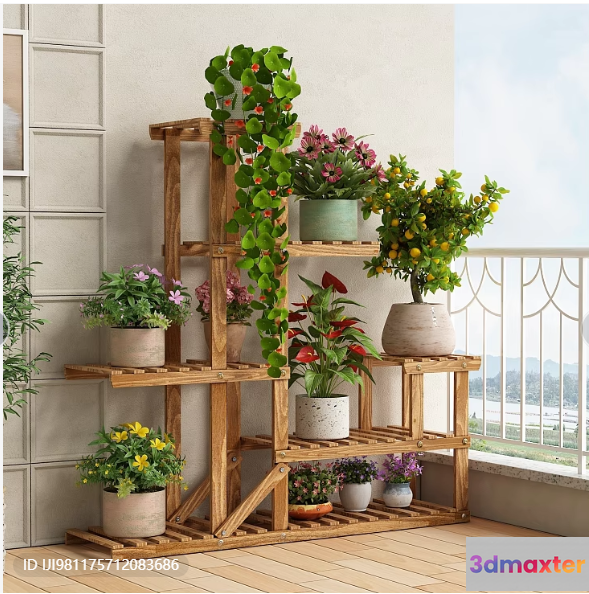 Wooden Plant Stand 3D Model - 22876 - VRAY Render