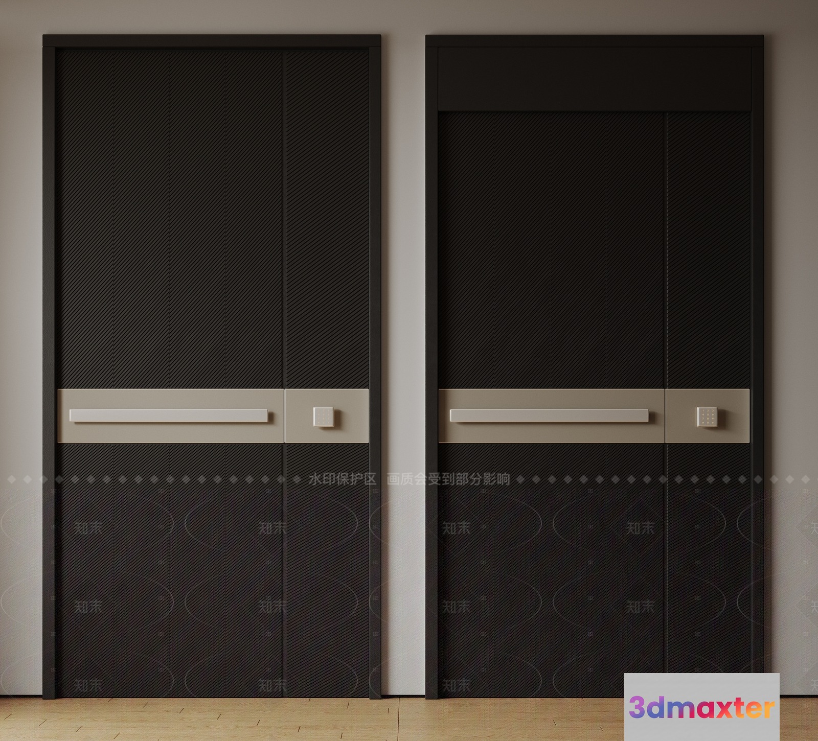 Two Black Doors With White Handles 3D Model - 17510 - CORONA Render