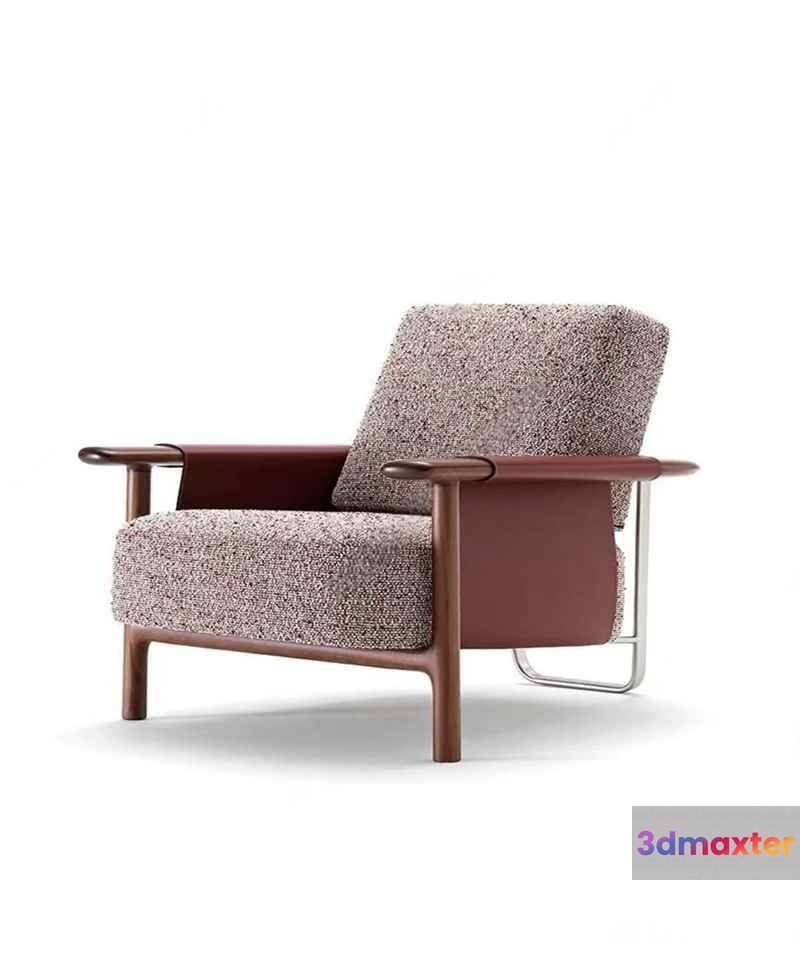 Wooden Armchair With Brown Upholstery 3D Model - 1976 - VRAY Render