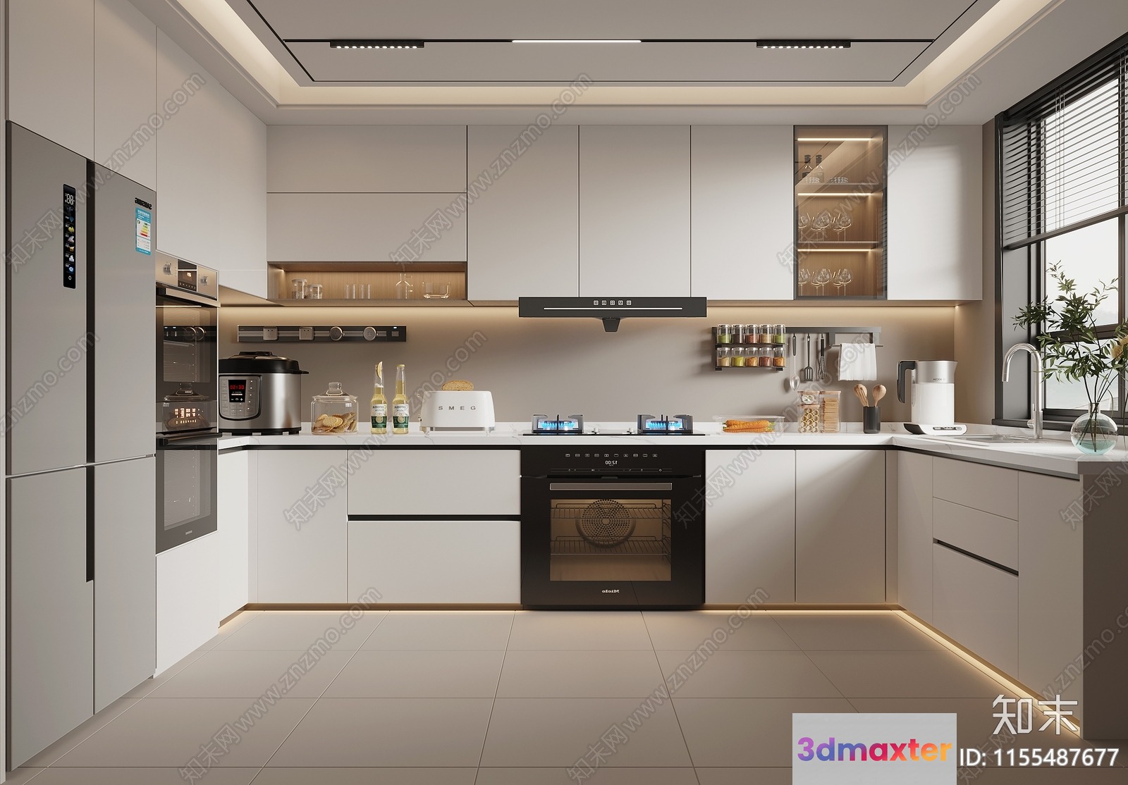 Modern Kitchen Space 3D Model - 19553 - VRAY Render