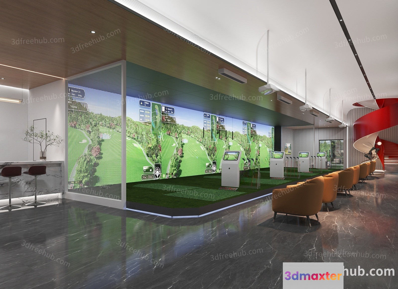 Modern Indoor Golf Simulator 3D Model - 20548 - VRAY Render