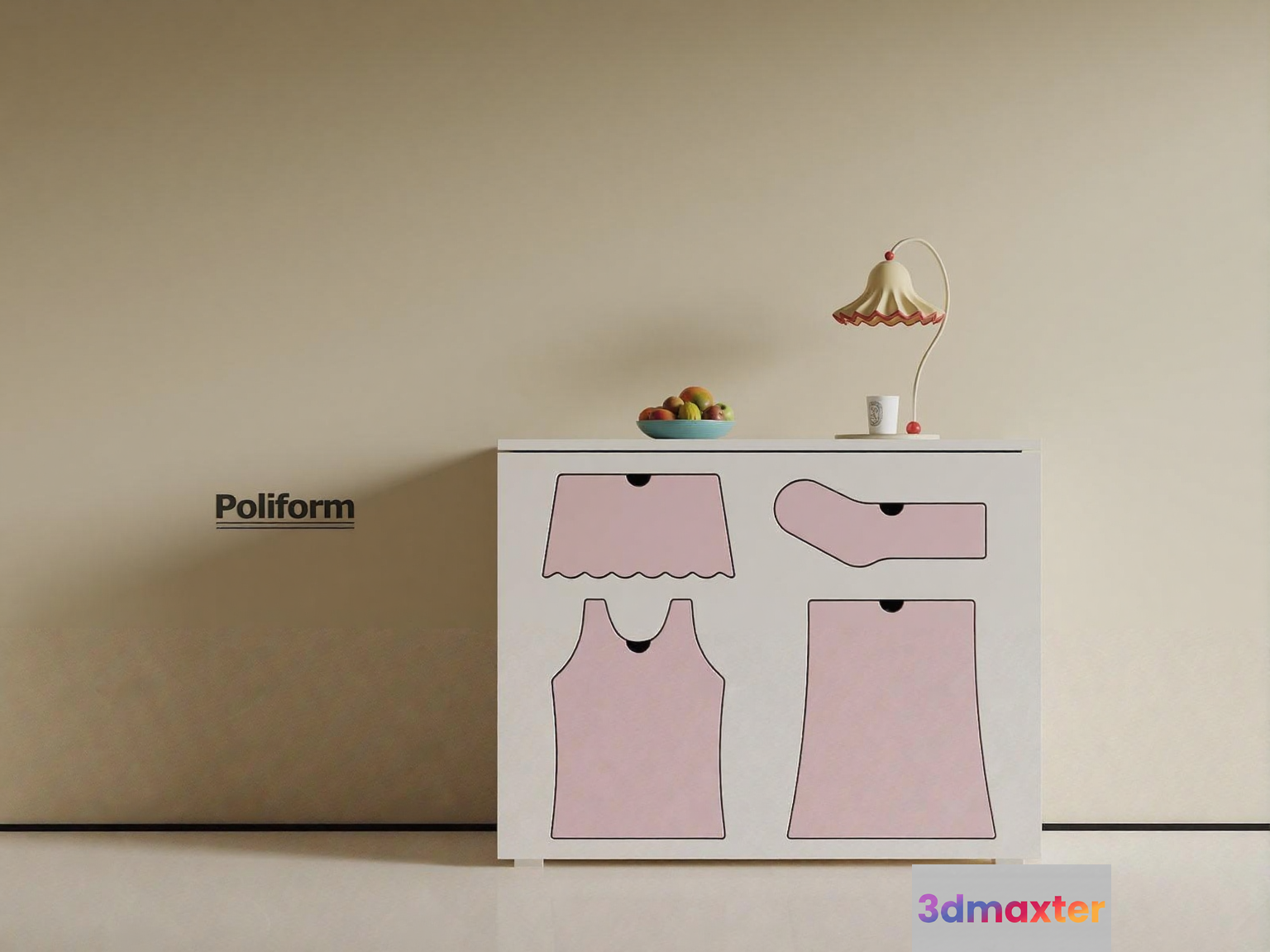 A Pink And White Dresser 3D Model - 1968 - VRAY Render