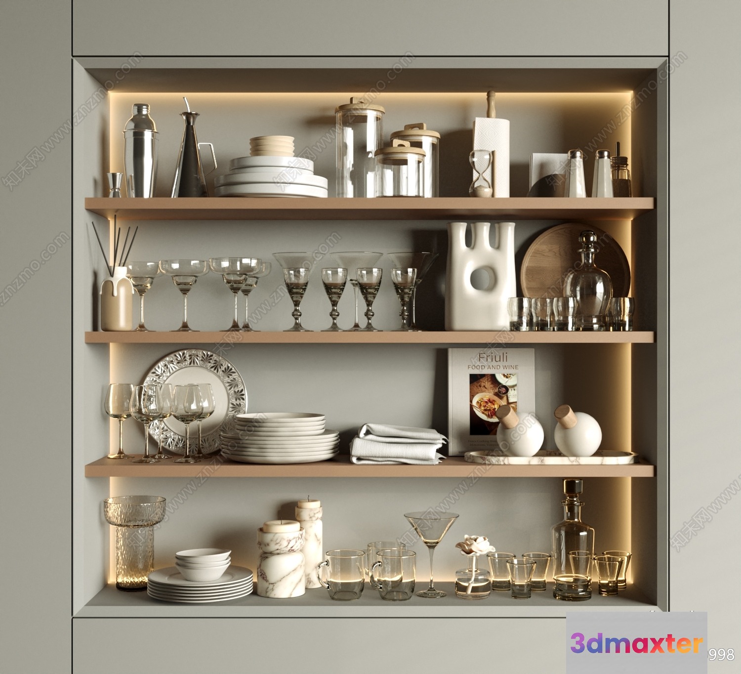 A Shelf With Various Items 3D Model - 17781 - VRAY Render