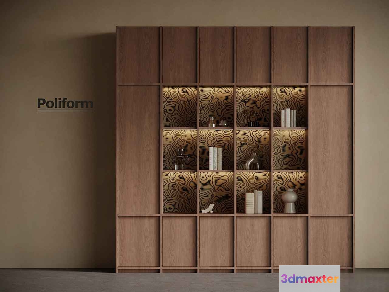A Wooden Bookcase With Decorative Items 3D Model - 8643 - VRAY Render