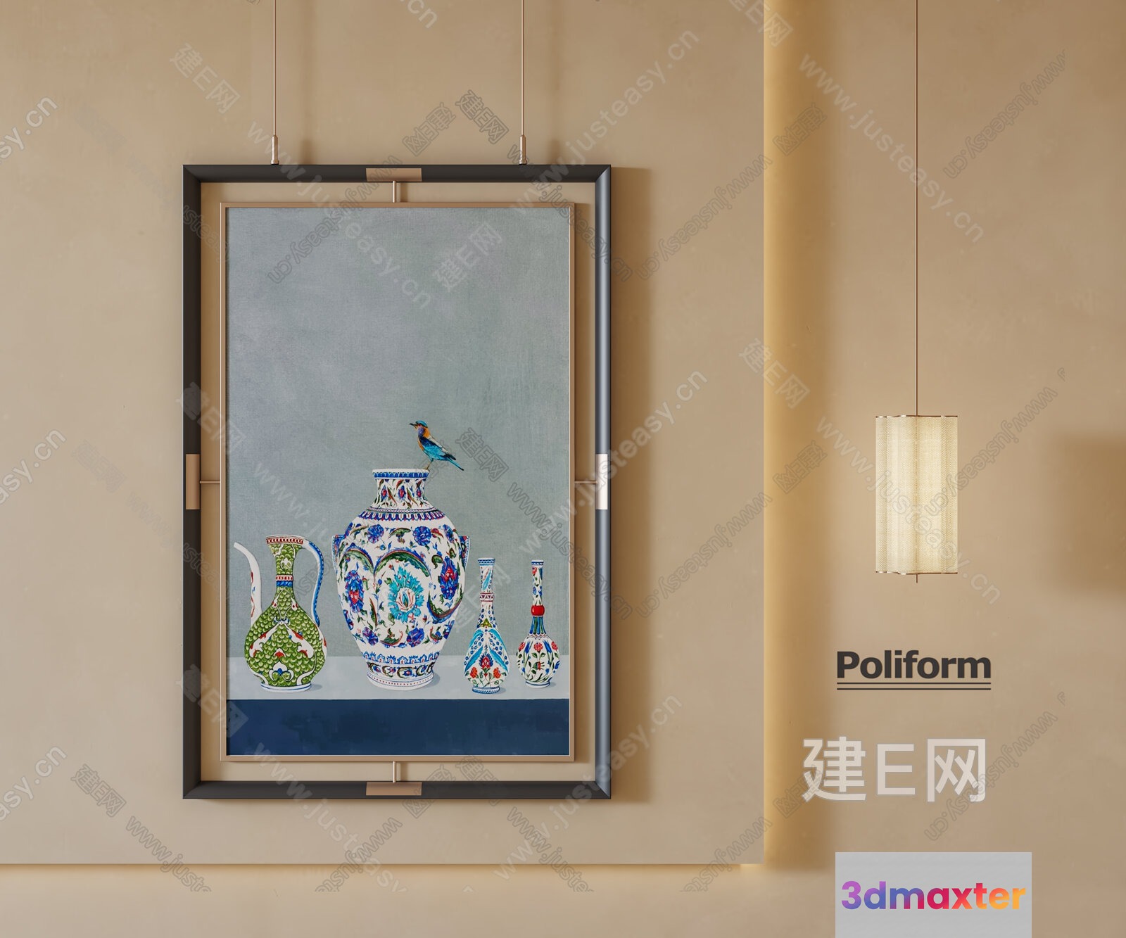A Framed Painting Of A Vase And Bird 3D Model - 16330 - VRAY Render