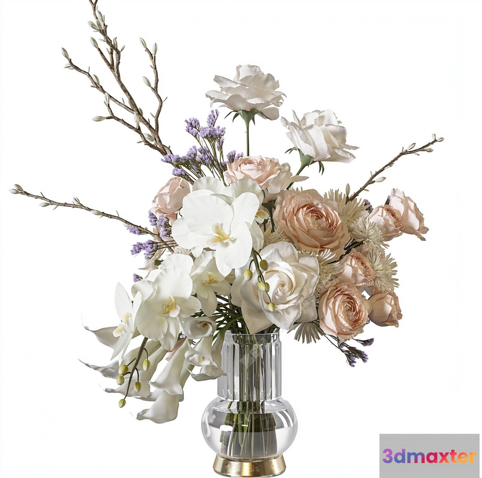 A Glass Vase With A Gold Base 3D Model - 20497 - VRAY Render