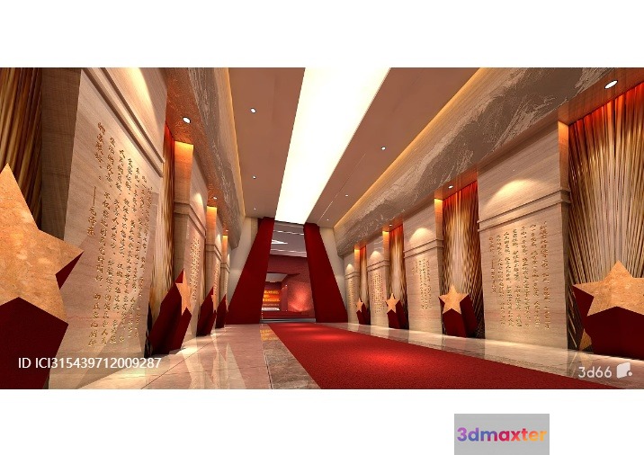 Long Hallway With Red Carpet 3D Model - 701 - VRAY Render