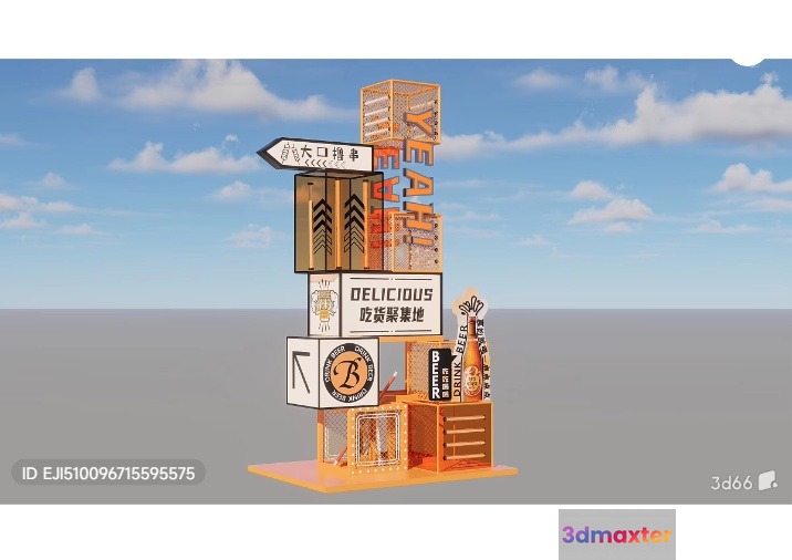 A Sign With Various Words On It 3D Model - 5287 - VRAY Render