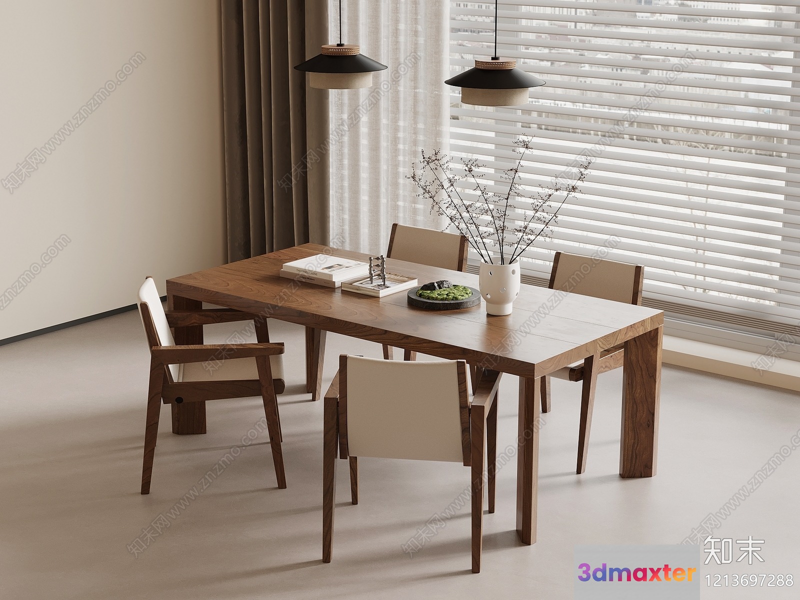 A Wooden Dining Table 3D Model - 17592 - VRAY Render