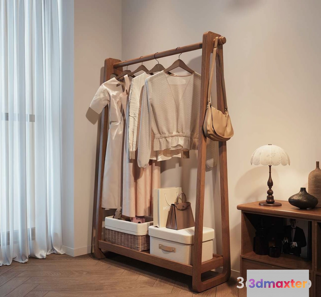 Wooden Clothing Rack 3D Model - 22680 - VRAY Render