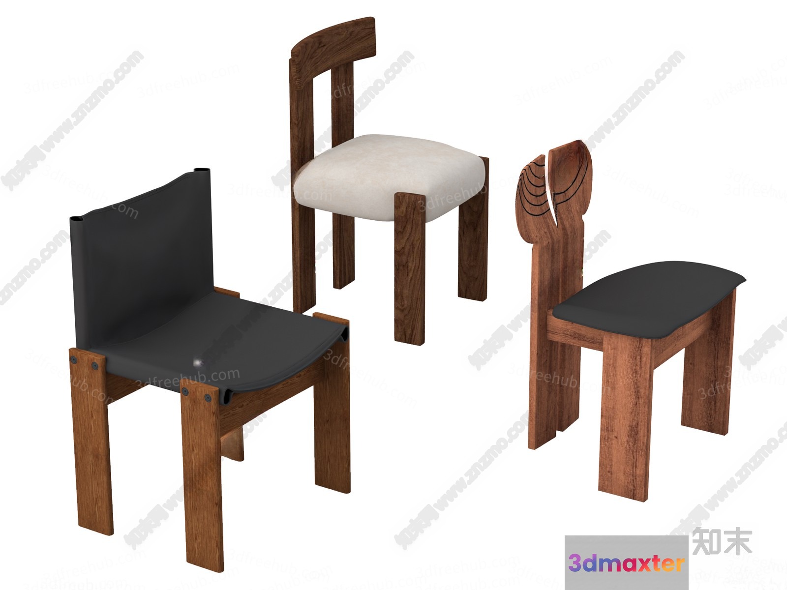 Wooden Chairs With Different Styles 3D Model - 21077 - VRAY Render