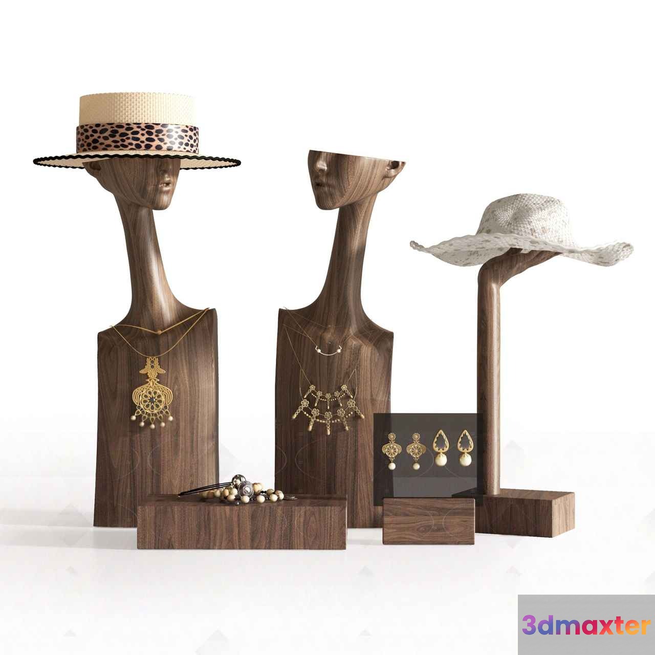 Three Wooden Mannequin Busts 3D Model - 15101 - VRAY Render