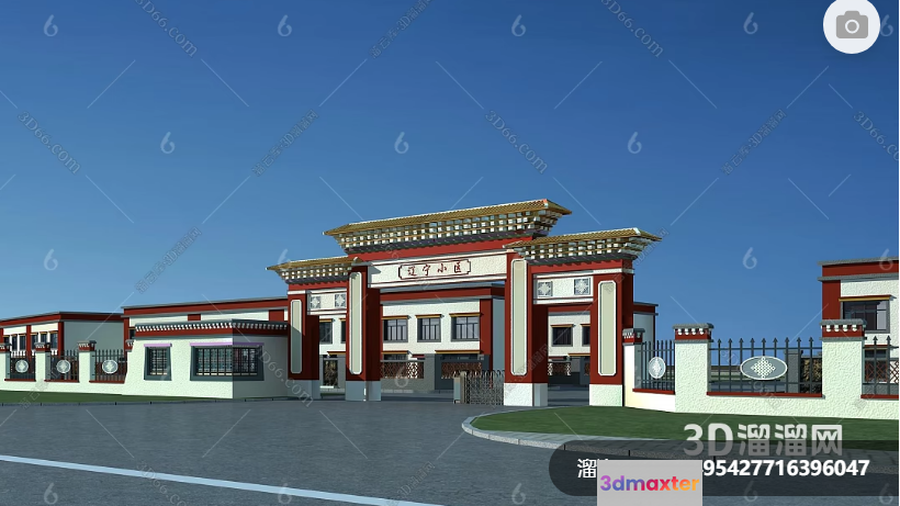 A Building With A Red And White Façade 3D Model - 17330 - VRAY Render