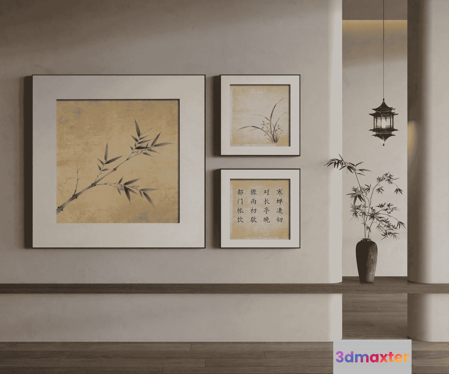 Bamboo Art On The Wall 3D Model - 13742 - VRAY Render