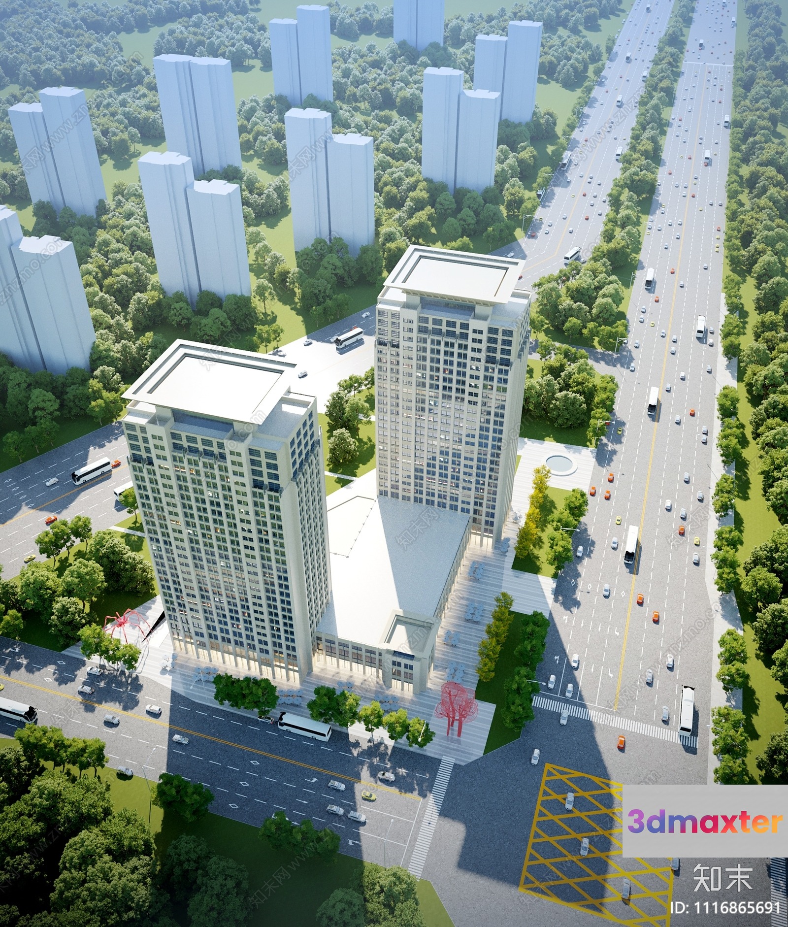 This Image Features A Large White Building With A Flat Roof And Numerous Windows 3D Model - 21747 - VRAY Render