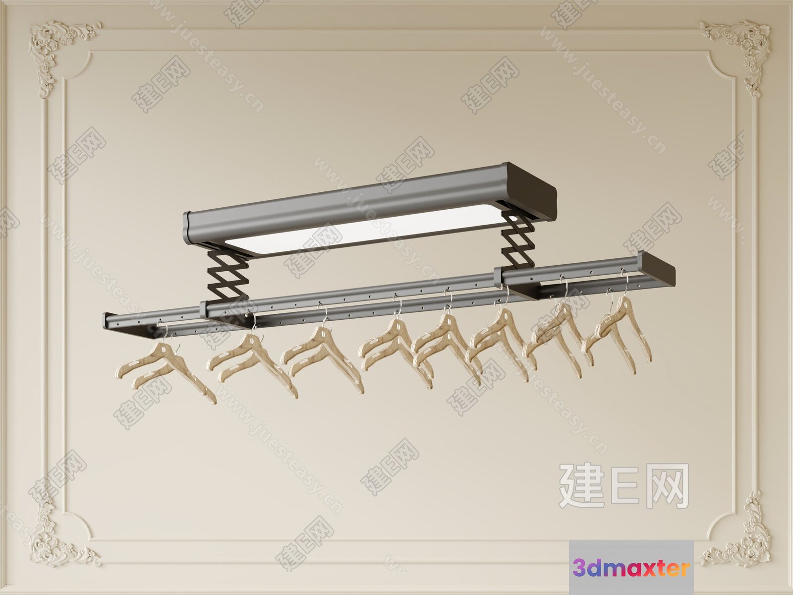 A Metal Clothes Drying Rack With Hangers 3D Model - 18492 - VRAY Render