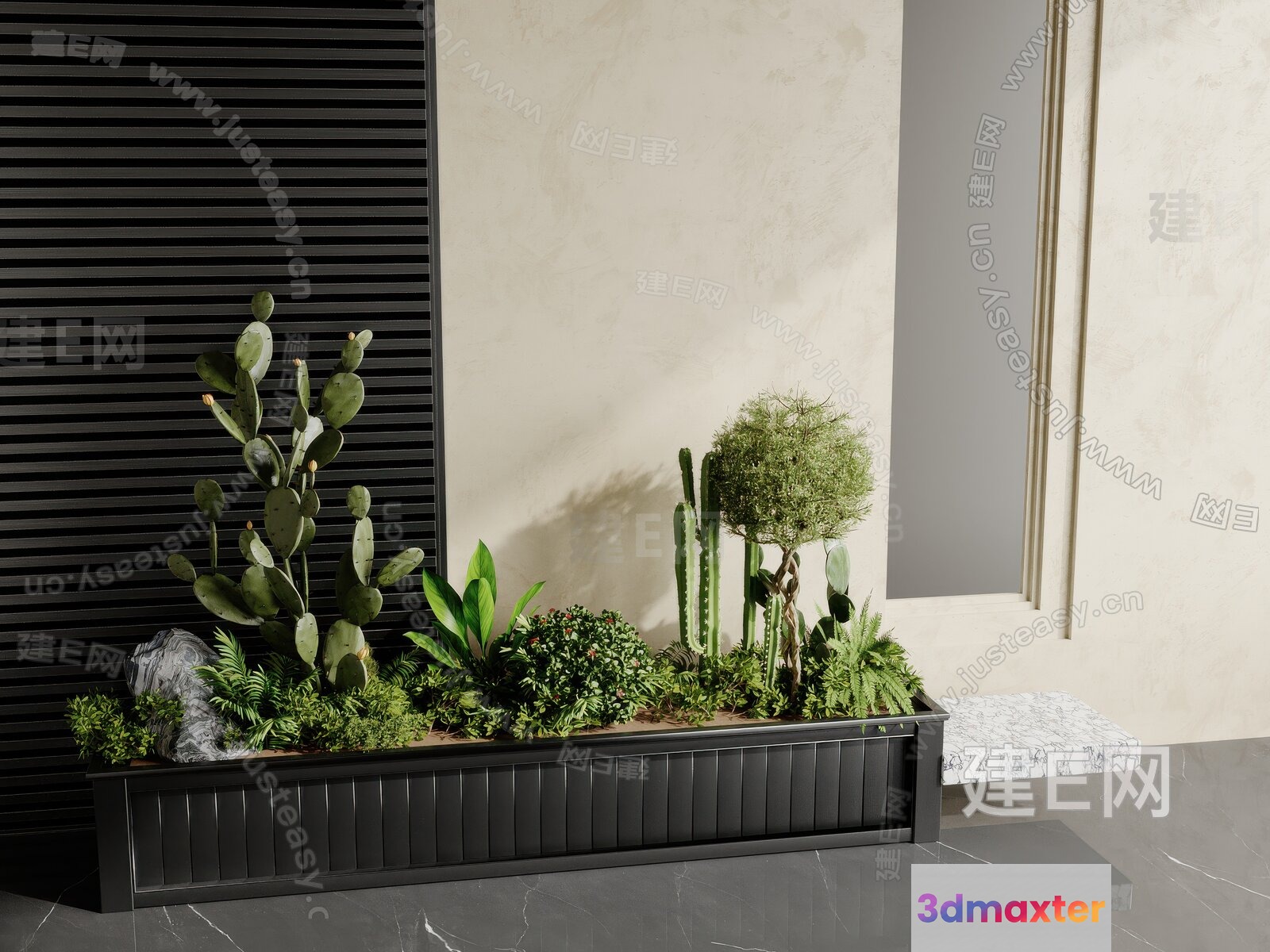 A Rectangular Planter Box With A Variety Of Plants 3D Model - 12218 - VRAY Render