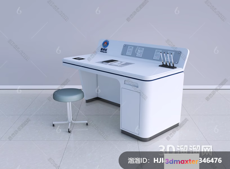 A White Desk With A Stool 3D Model - 9922 - VRAY Render